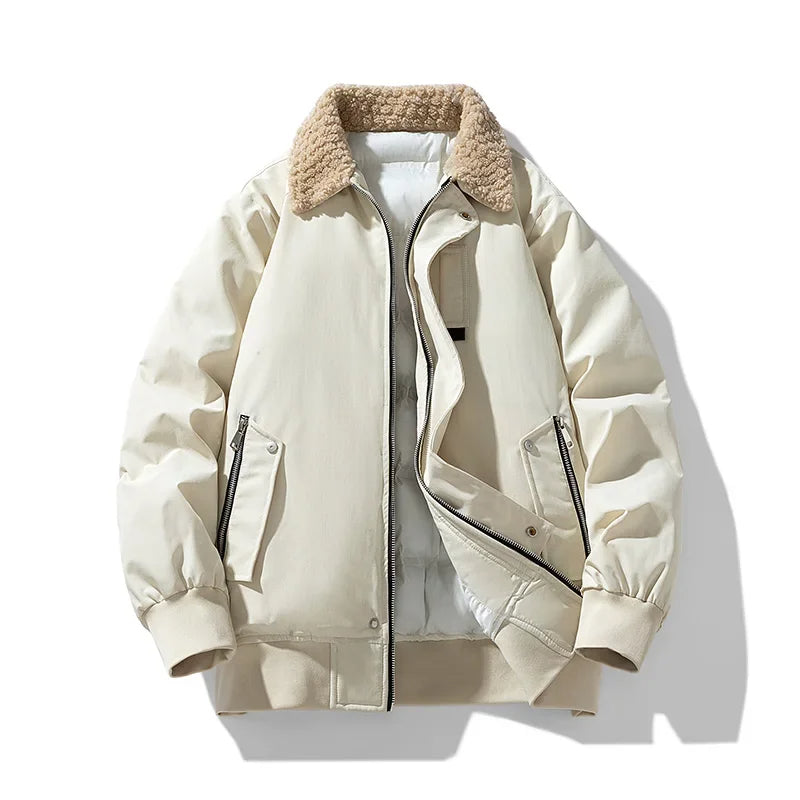 Men's thermal bomber jacket windproof water-resistant with cozy sherpa collar for cold weather