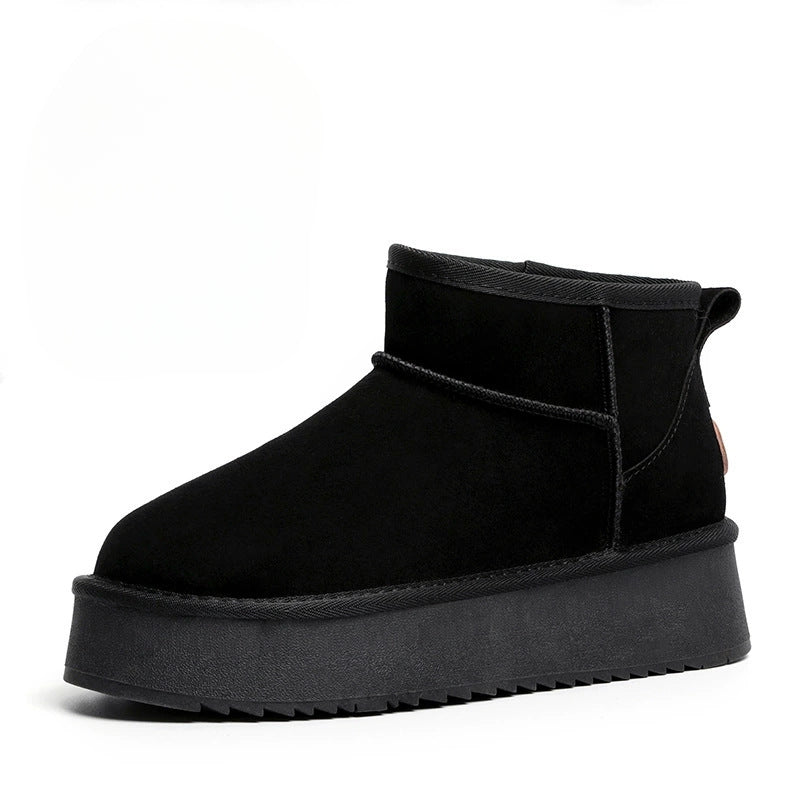 Women's brown suede platform ankle boots with memory foam insole, plush lining, and anti-slip outsole