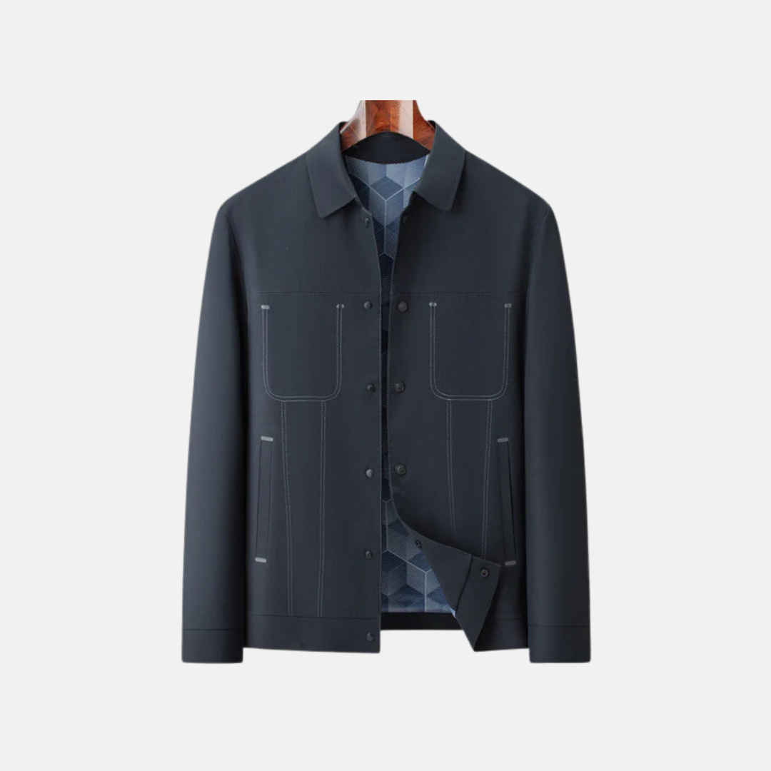 Men's casual relaxed fit hip-length jacket with button front and patterned lining, Urbann-Vibe