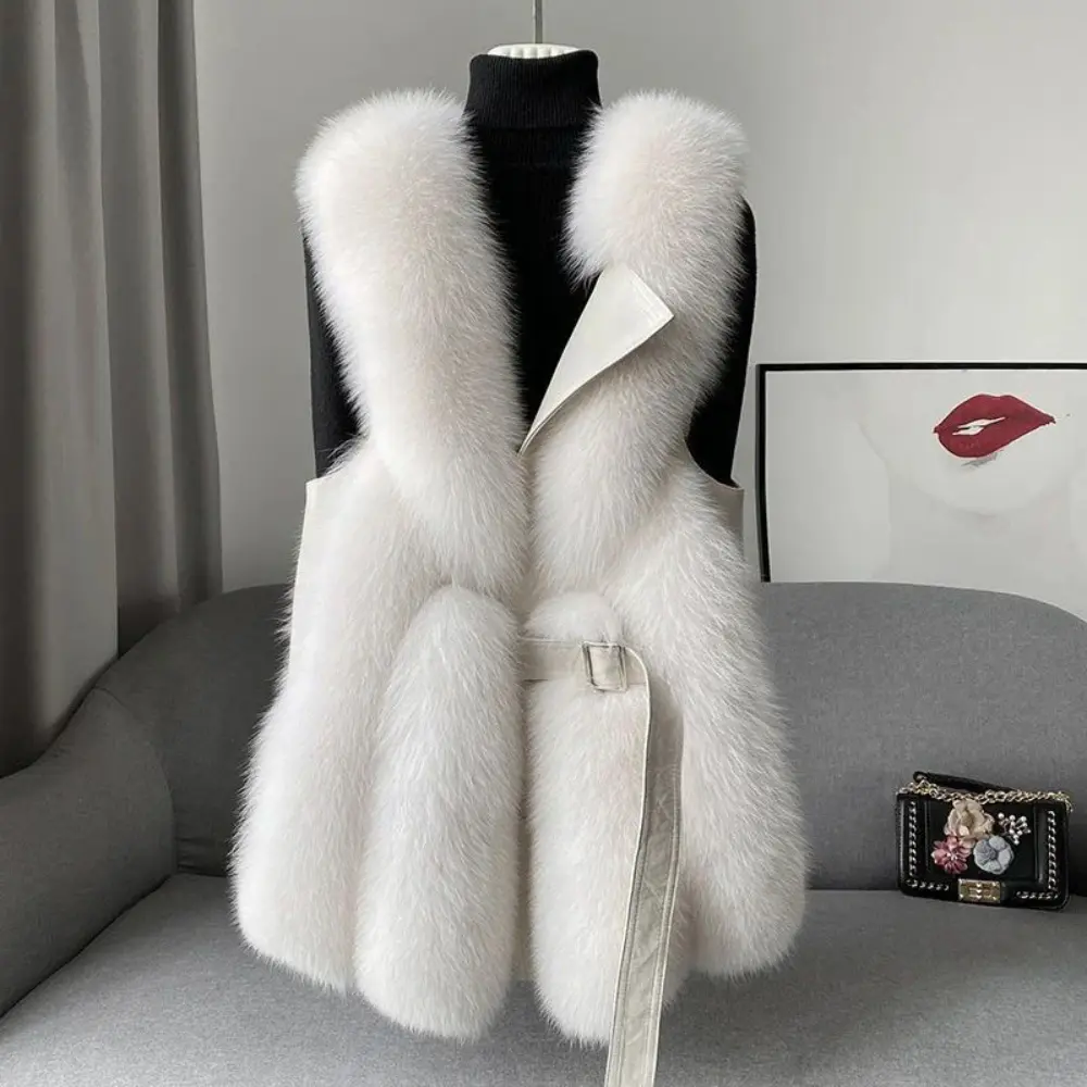 Women's ivory faux fur vest relaxed fit sleeveless layering piece with plush texture