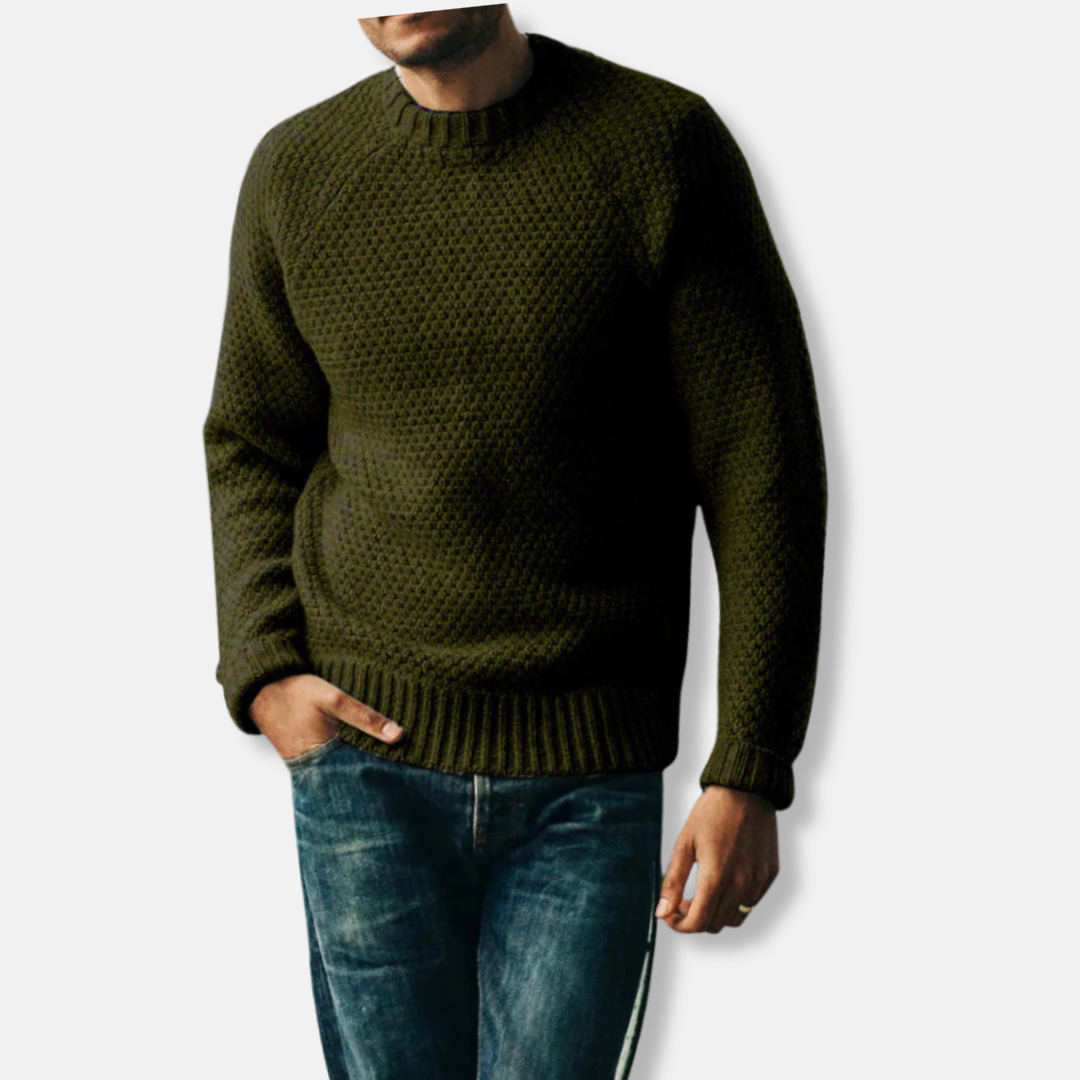 Men's wool blend crew neck sweater relaxed fit raglan sleeves casual everyday style