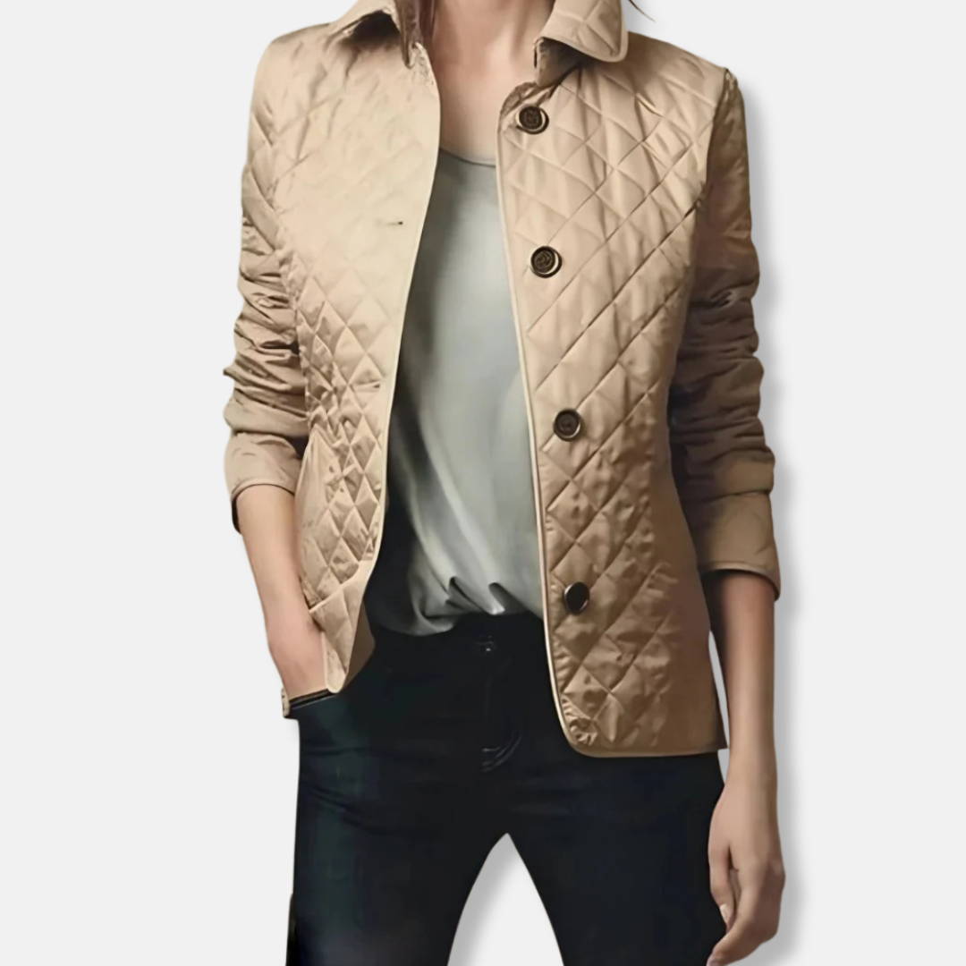 Women's quilted padded jacket tailored hip-length fit with button closure chic all-occasion layer