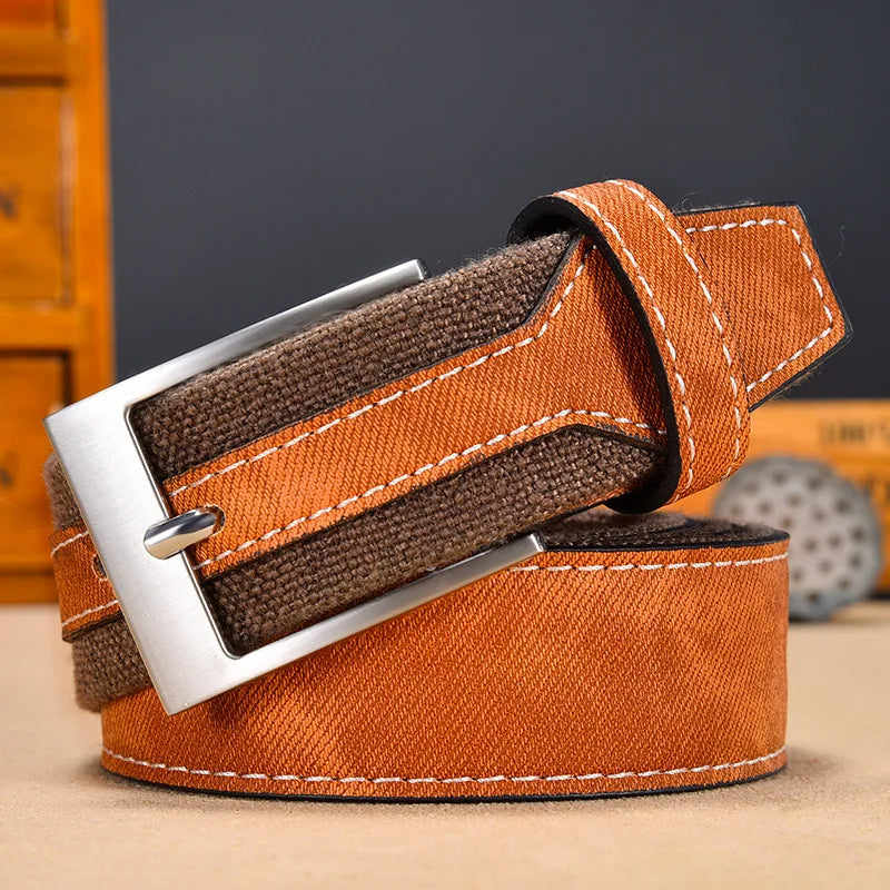 Hudson reversible denim belt dual-texture canvas strap rugged metal buckle formal casual men's accessory