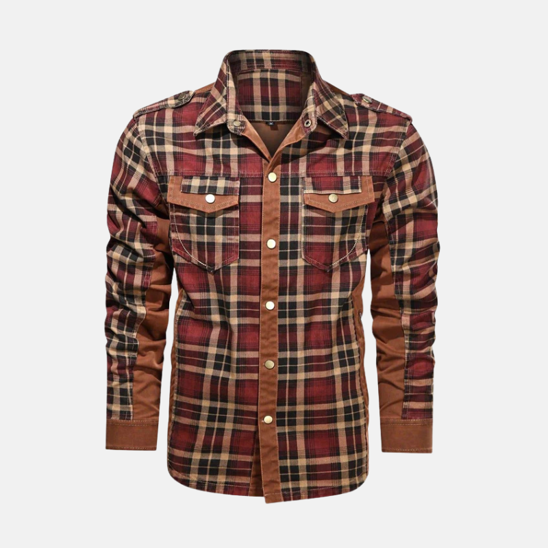 Men's woven plaid shirt jacket hip-length regular fit smart casual pointed collar layering piece