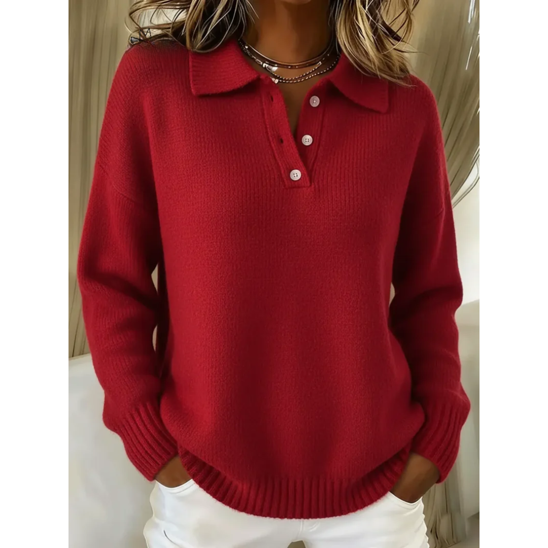 Soft knit polo sweater unisex lightweight cozy layering with refined collar and button placket