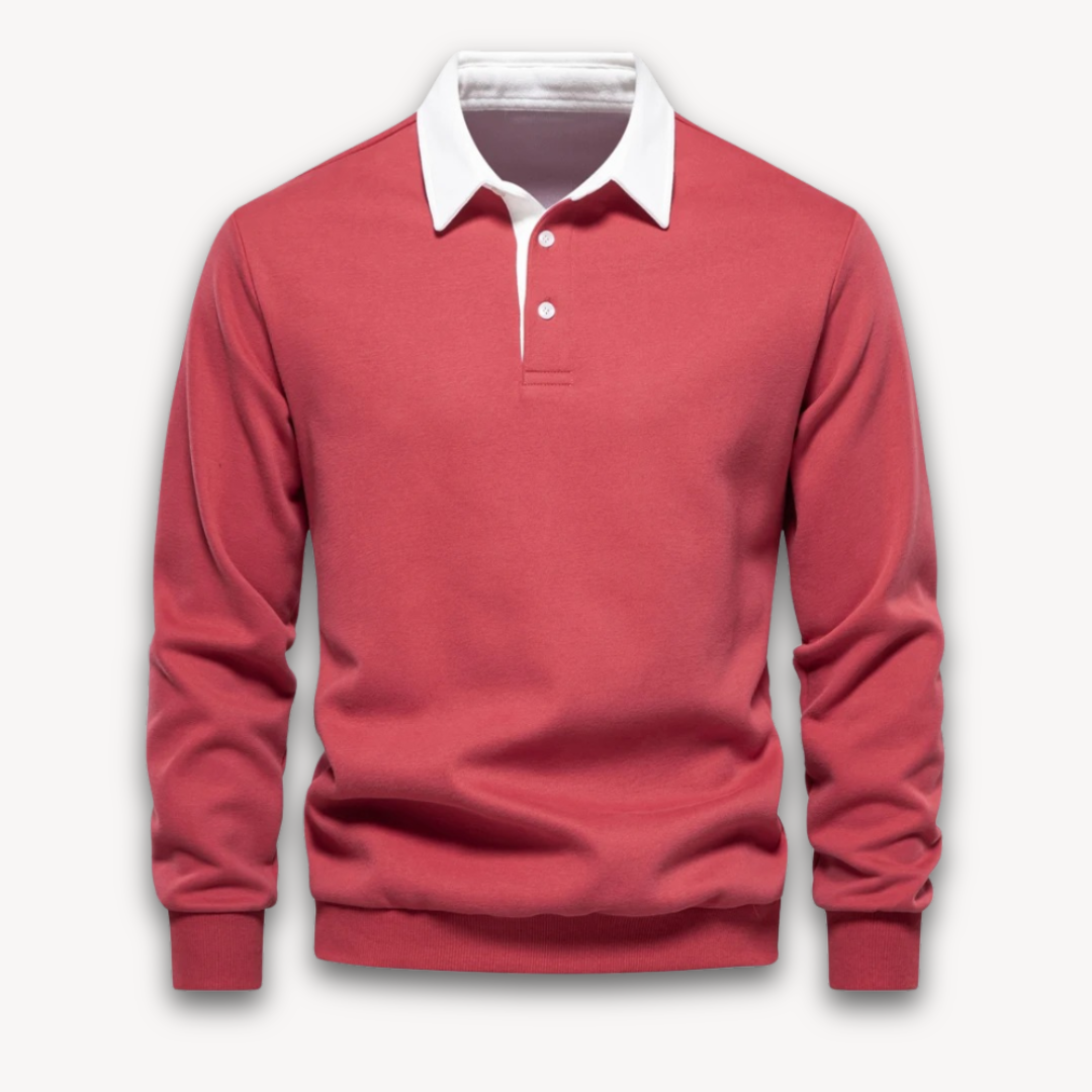 Navy regular fit long sleeve polo sweater soft cotton knit natural fiber smart-casual menswear