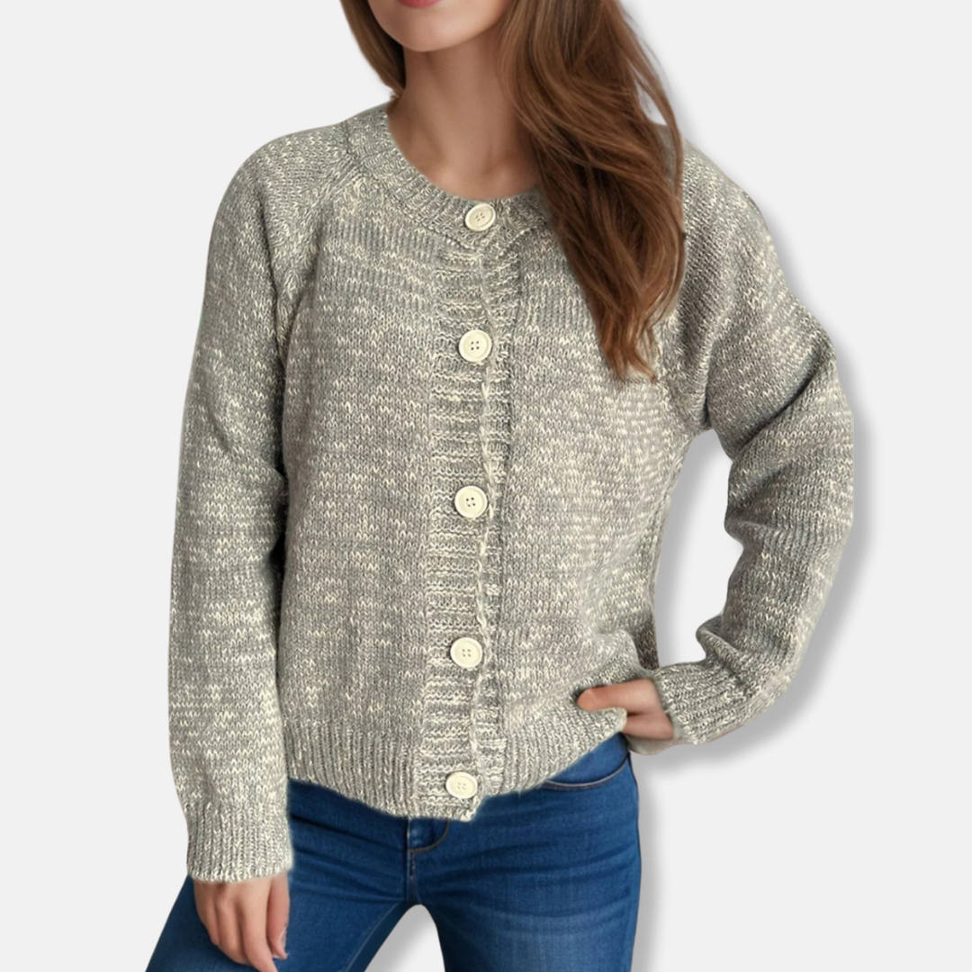 Women's cropped cardigan acrylic blend relaxed fit round neck long raglan sleeves chic versatile