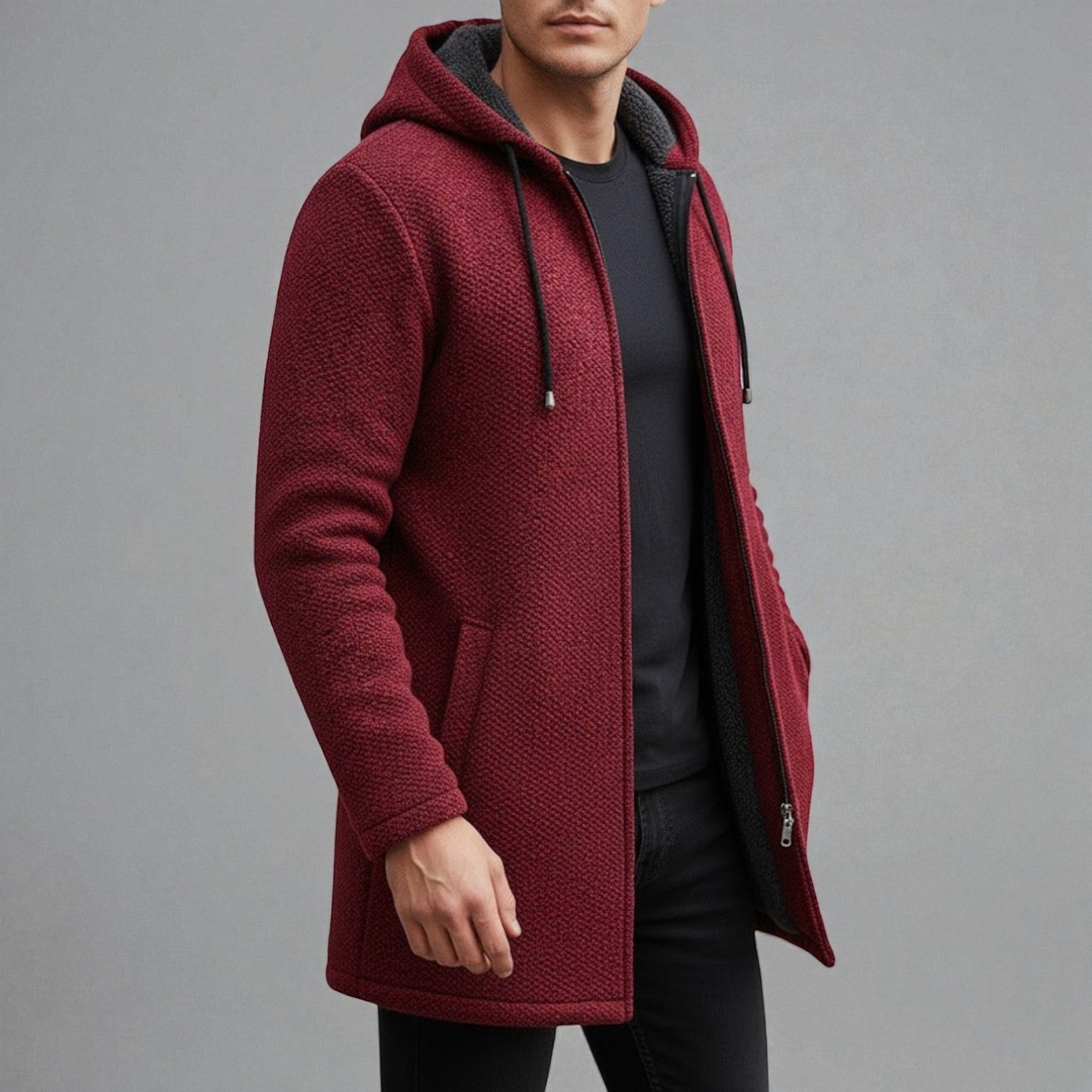 Men's longline fleece hoodie casual regular fit ultra-warm extended cut for everyday winter wear