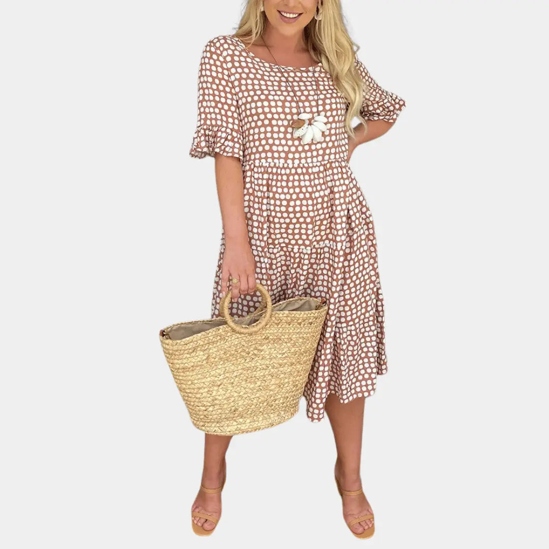 Floral daisy print midi dress tiered relaxed-fit lightweight breathable summer style for women