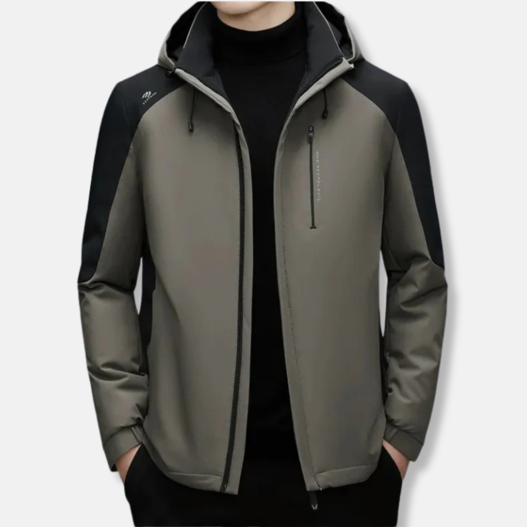 Men's color-block hooded jacket straight fit hip-length synthetic blend lightweight everyday wear