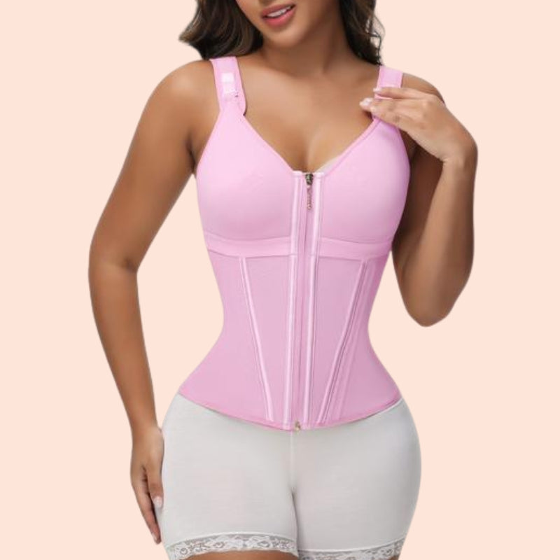 Corsiva black waist trainer built-in bra posture correction adjustable straps women shapewear