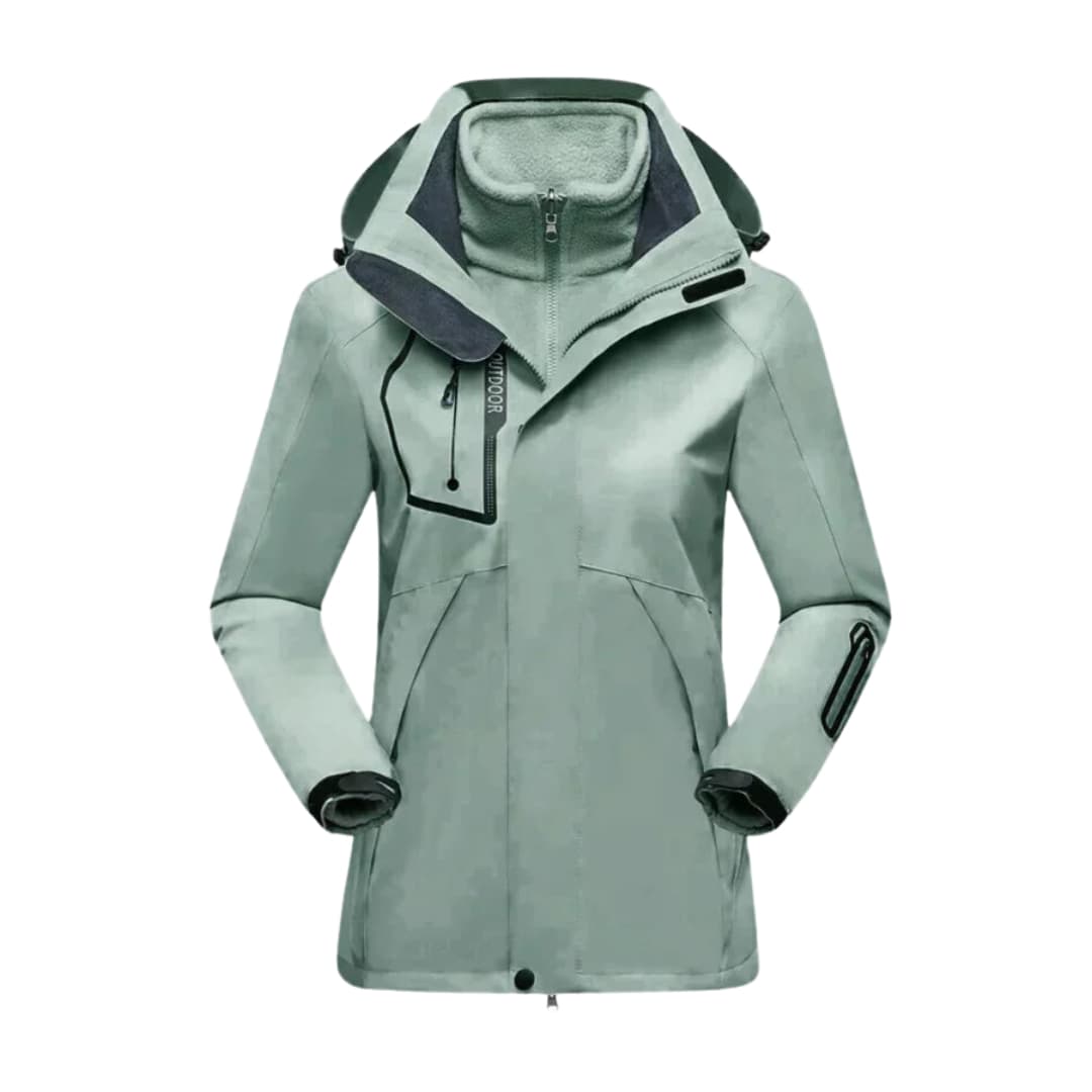 Women's ski jacket removable lining high collar full-zip winter layering versatile cold-weather outerwear