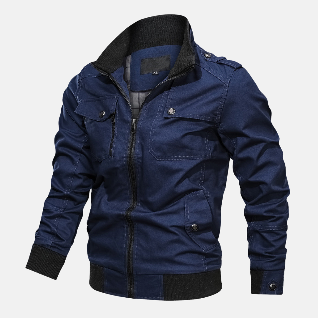 Men's regular fit bomber jacket in woven fabric with epaulettes and zipper closure for casual style