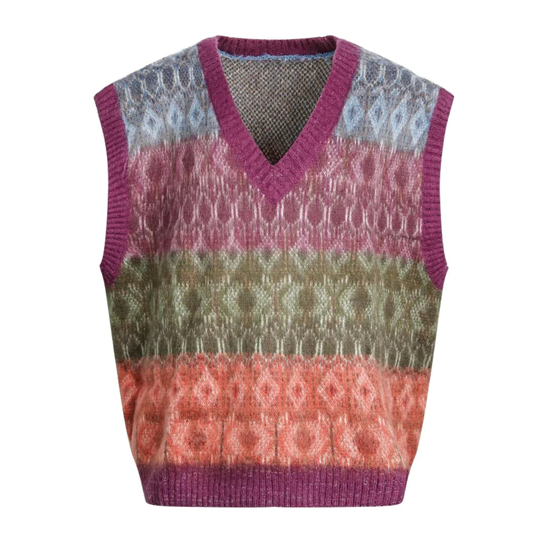 Unisex mohair wool vest V-neck jacquard weave tonal stripe detailing premium layering piece