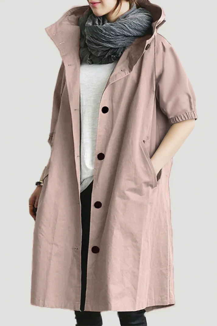 Women's beige hooded trench coat, classic belted silhouette with premium soft durable fabric