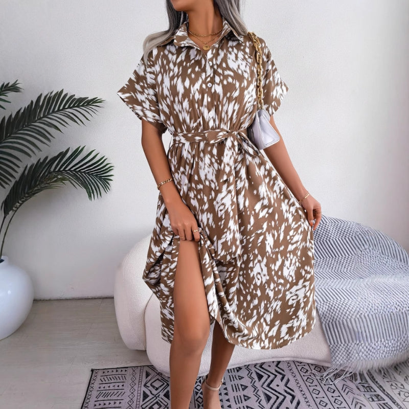 Women's bold printed breathable midi dress relaxed silhouette ideal for weekend adventures