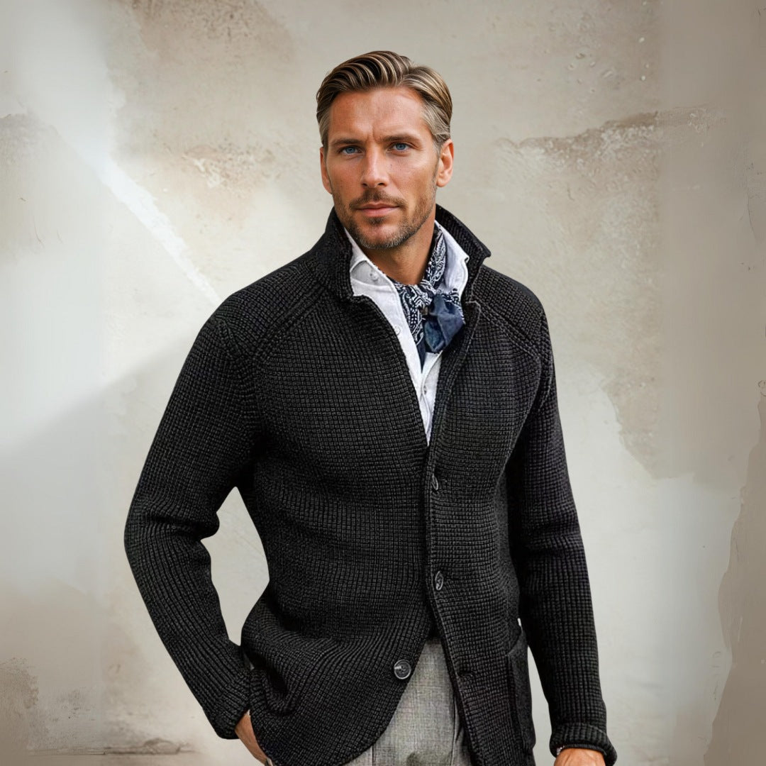 Men's charcoal wool blend tailored vest with button closure for smart casual professional style