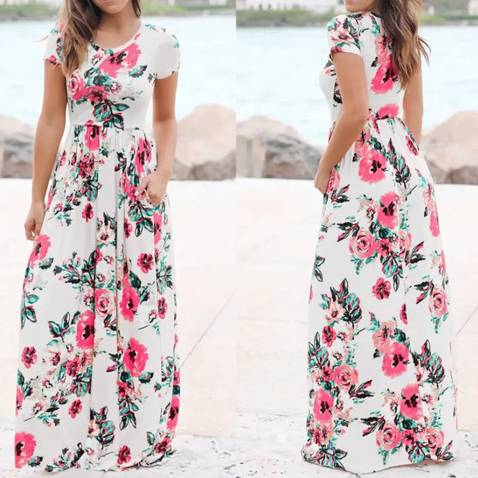 Ramonda vibrant floral maxi dress women soft cotton-polyester blend breathable day-to-night style