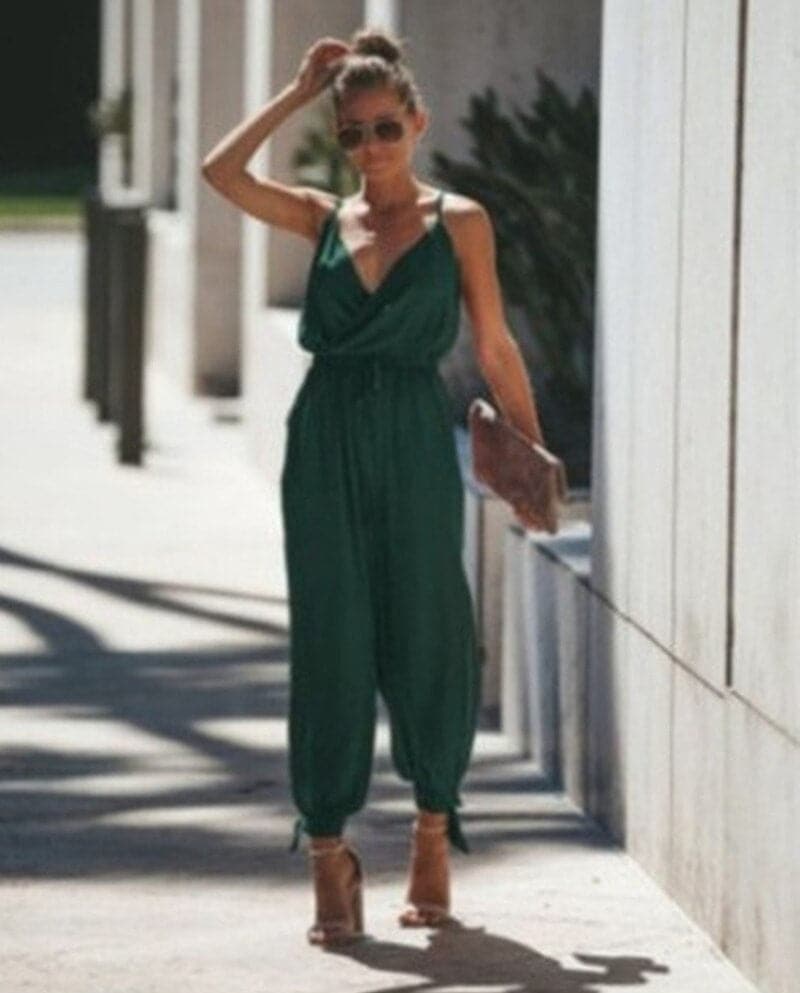 Floral print loose fit jumpsuit spaghetti straps high slit scoop neck effortless chic women