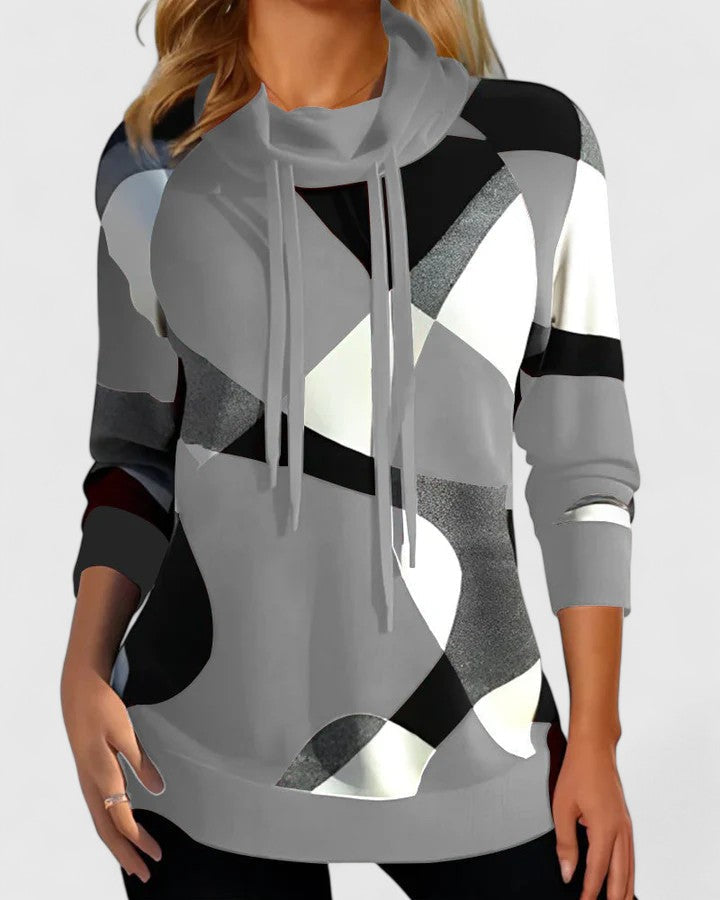 Unisex lightweight colorblock hoodie pullover geometric pattern adjustable drawstrings relaxed fit
