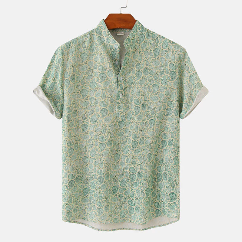 Men's tropical button-up shirt white floral island print relaxed fit lightweight casual elegance