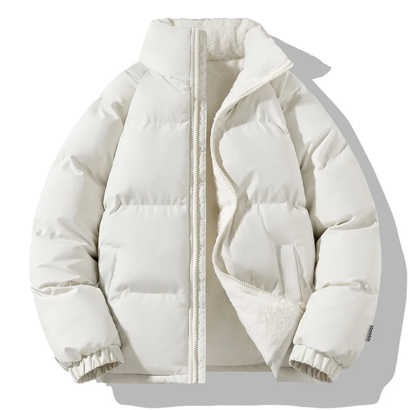 Black alpine puffer jacket relaxed fit with ultra-soft sherpa fleece lining and wind-resistant shell
