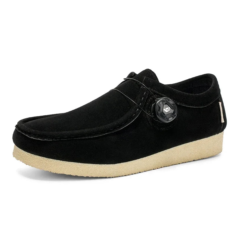 Men's brown suede moccasin loafers slip-on style with cushioned insole and lightweight EVA sole