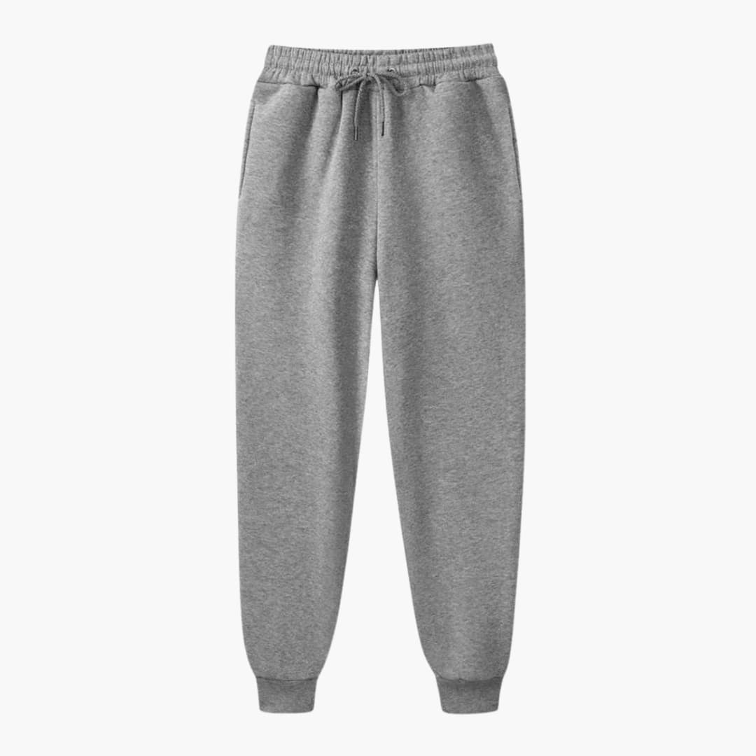 Unisex tapered jogger pants with elastic drawstring waistband and ribbed cuffed hem