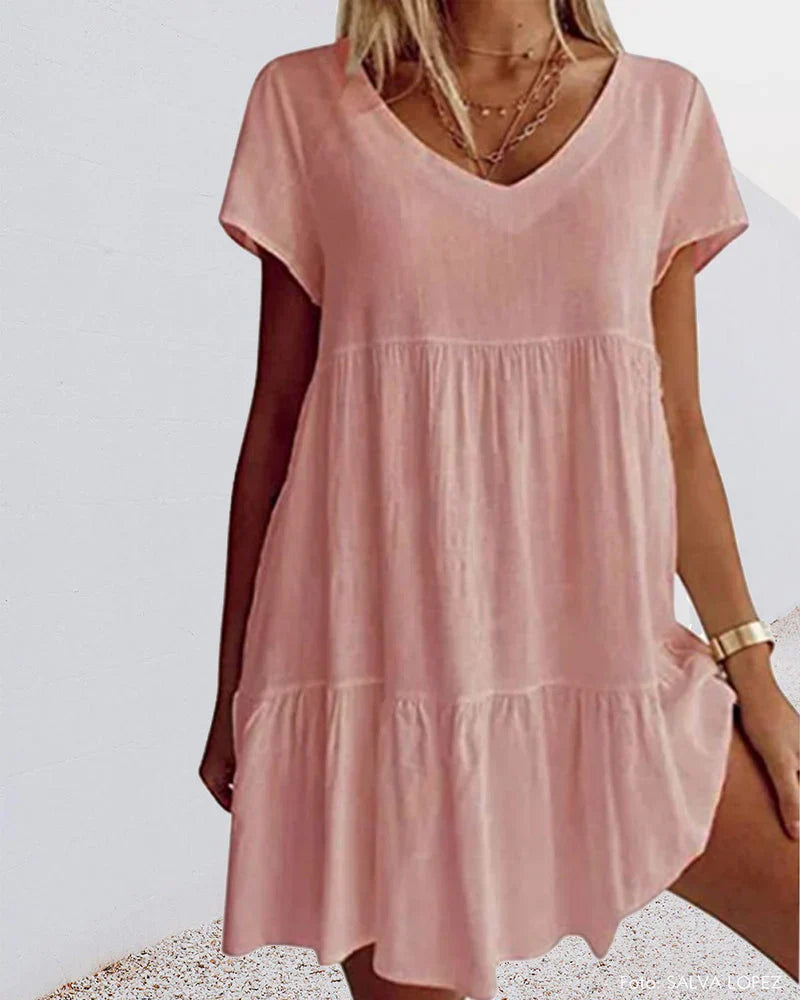 Women's casual cotton blend summer dress short sleeves ruffled detail lightweight everyday comfort