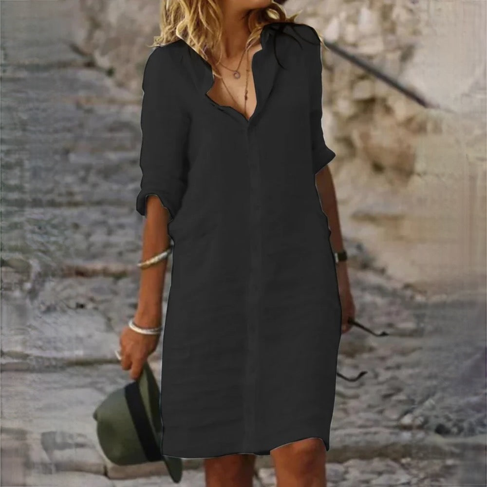 INA women's elegant casual dress lightweight feminine silhouette flattering fit warm season style
