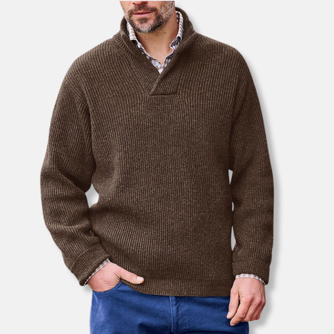 Men's cotton blend loose fit pullover sweatshirt with stand collar V-neck long sleeve casual style