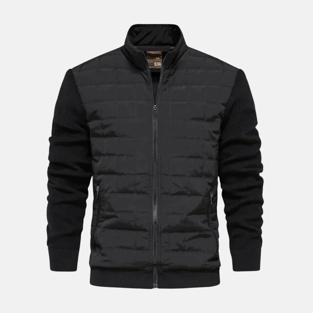 Men's bomber jacket quilted front knit sleeves modern fit ribbed trim urban style casual outerwear