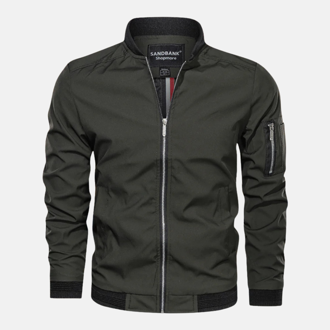 Men's wind-resistant bomber jacket regular fit zipper closure ribbed trim urban street style outerwear