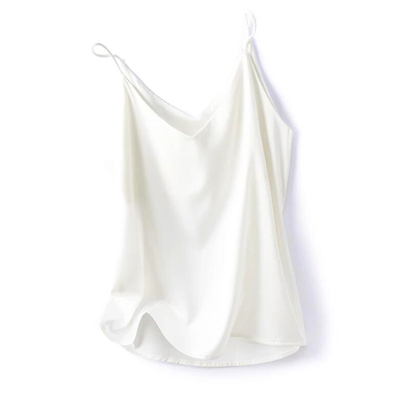 Elise satin camisole silky ivory slip top with adjustable straps elegant flattering summer layer