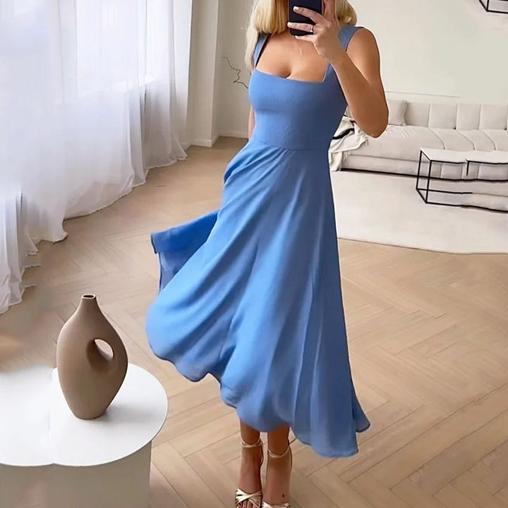 Beatrix square neck midi dress elegant formal casual wear flattering versatile length women