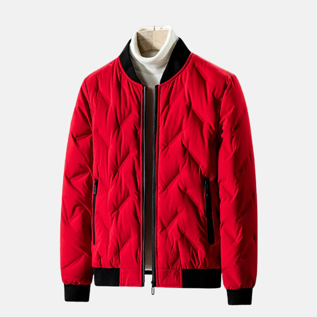 Men's quilted chevron bomber jacket with ribbed collar and cuffs, relaxed fit urban winter outerwear