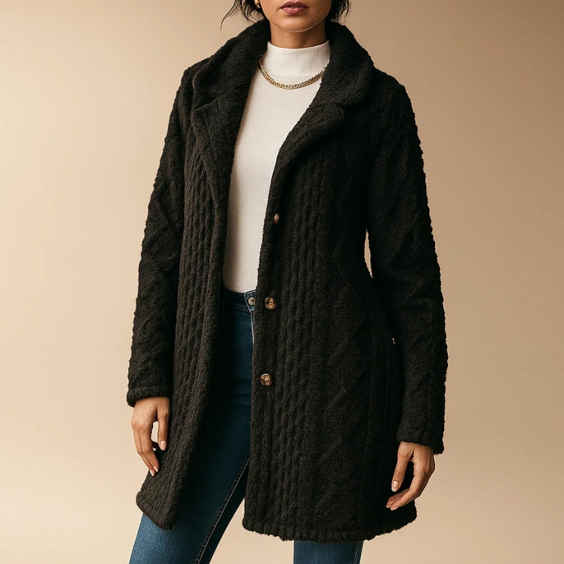 Via Nova women's plush jacquard coat with hood, relaxed fit, soft textured warm everyday essential