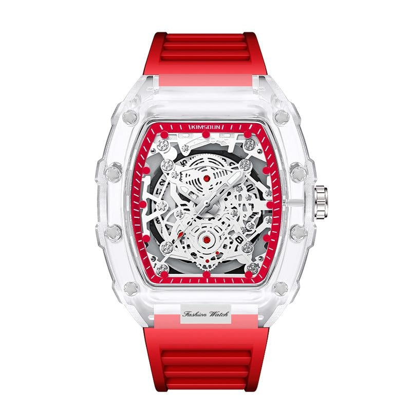 Rylan Forge skeleton watch transparent gear barrel quartz movement waterproof shockproof bold design