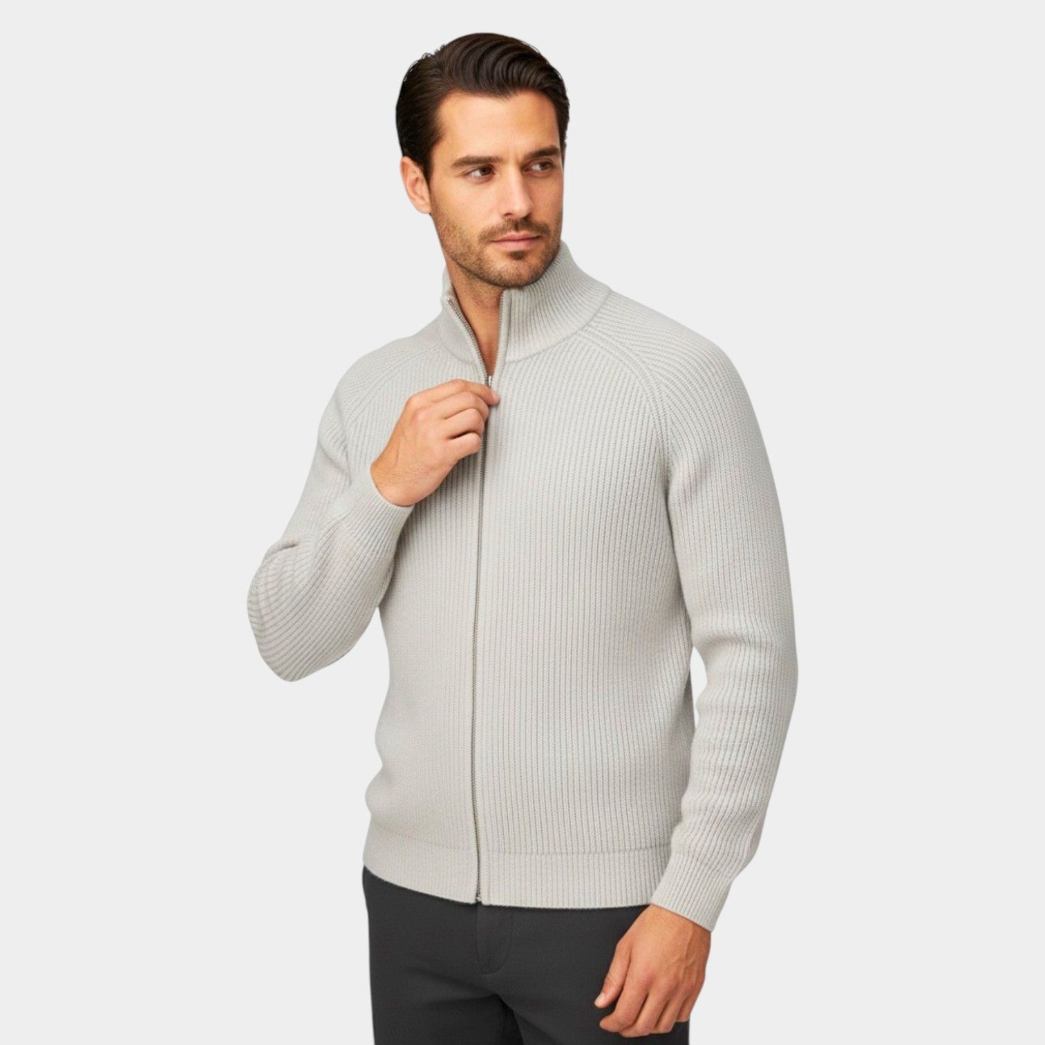 Levi men's cream cotton cardigan modern relaxed fit with zipper closure for urban winter style