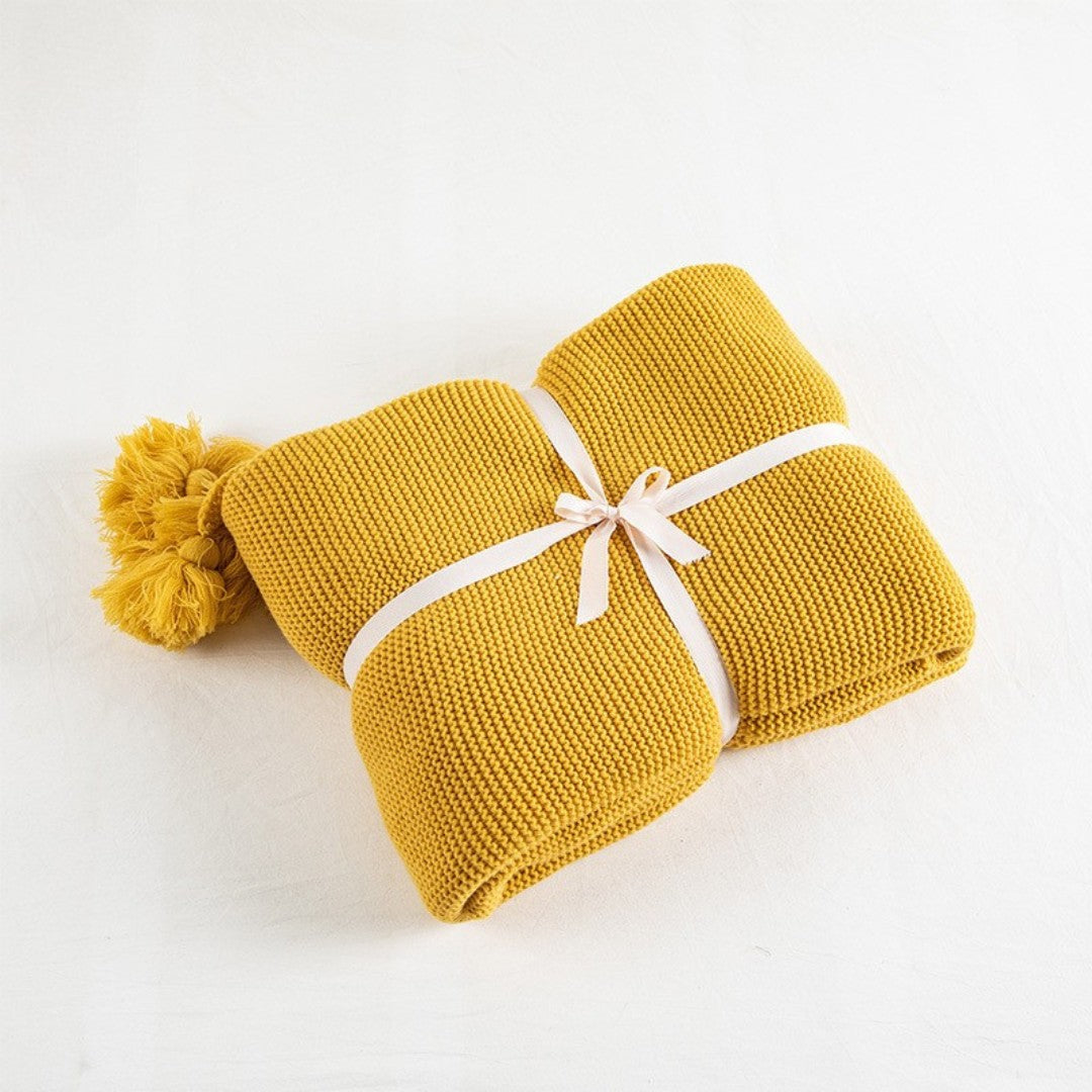 Mustard chunky knit throw blanket 51x63 minimalist style soft breathable cozy living room decor