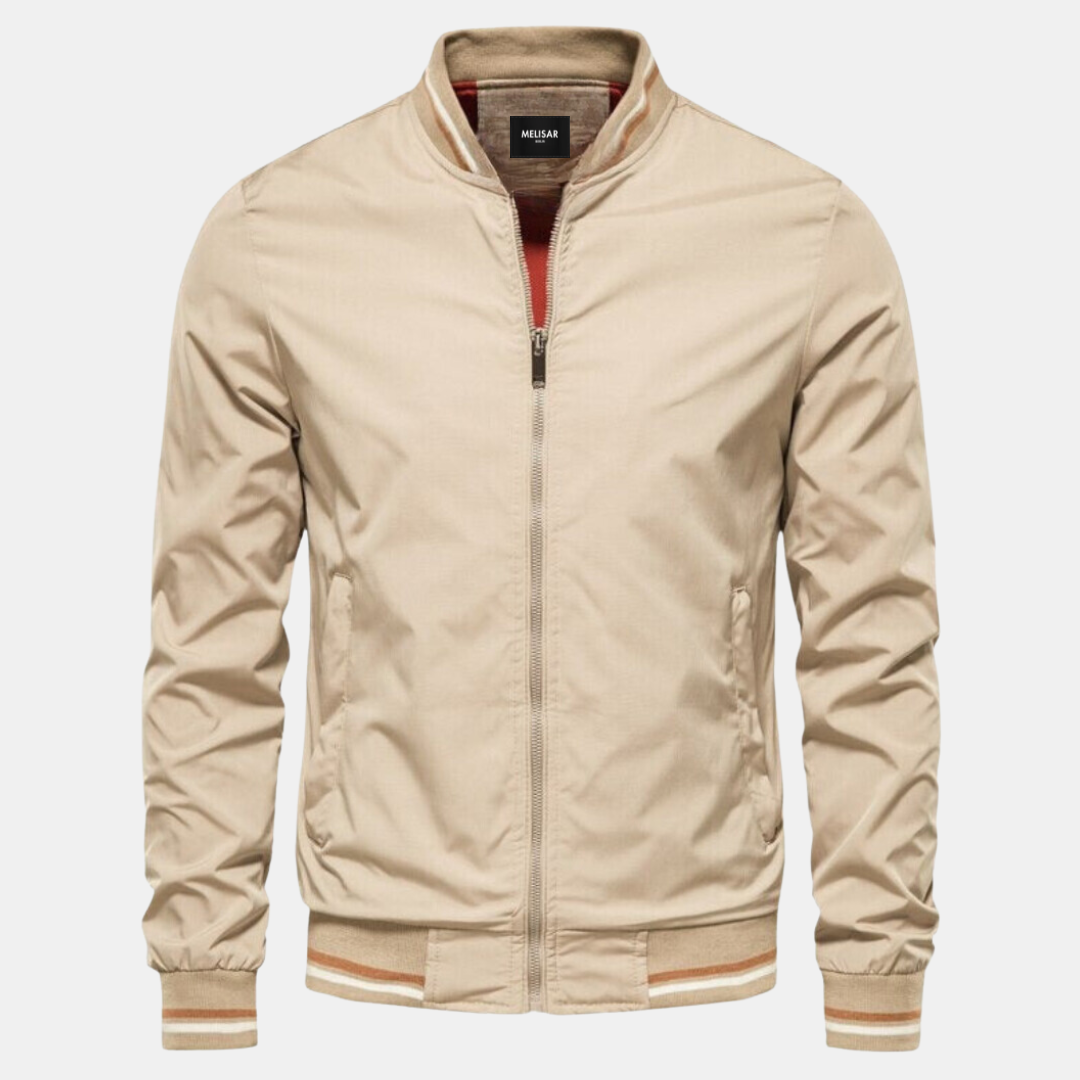 Men's lightweight Nordic Flair bomber jacket in neutral tone with ribbed cuffs, clean silhouette fall essential