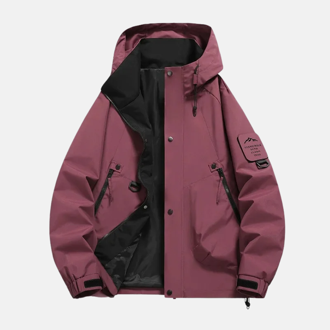 Men's rugged utility jacket water-resistant shell adjustable hood multiple pockets everyday explorer style
