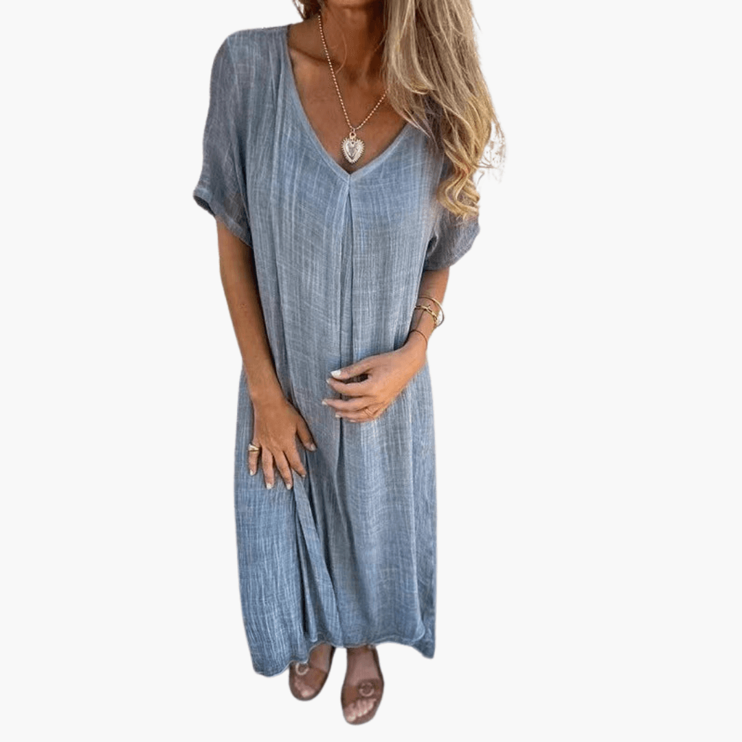 Women's loose fit V-neck summer dress, lightweight breathable fabric for beach and everyday wear