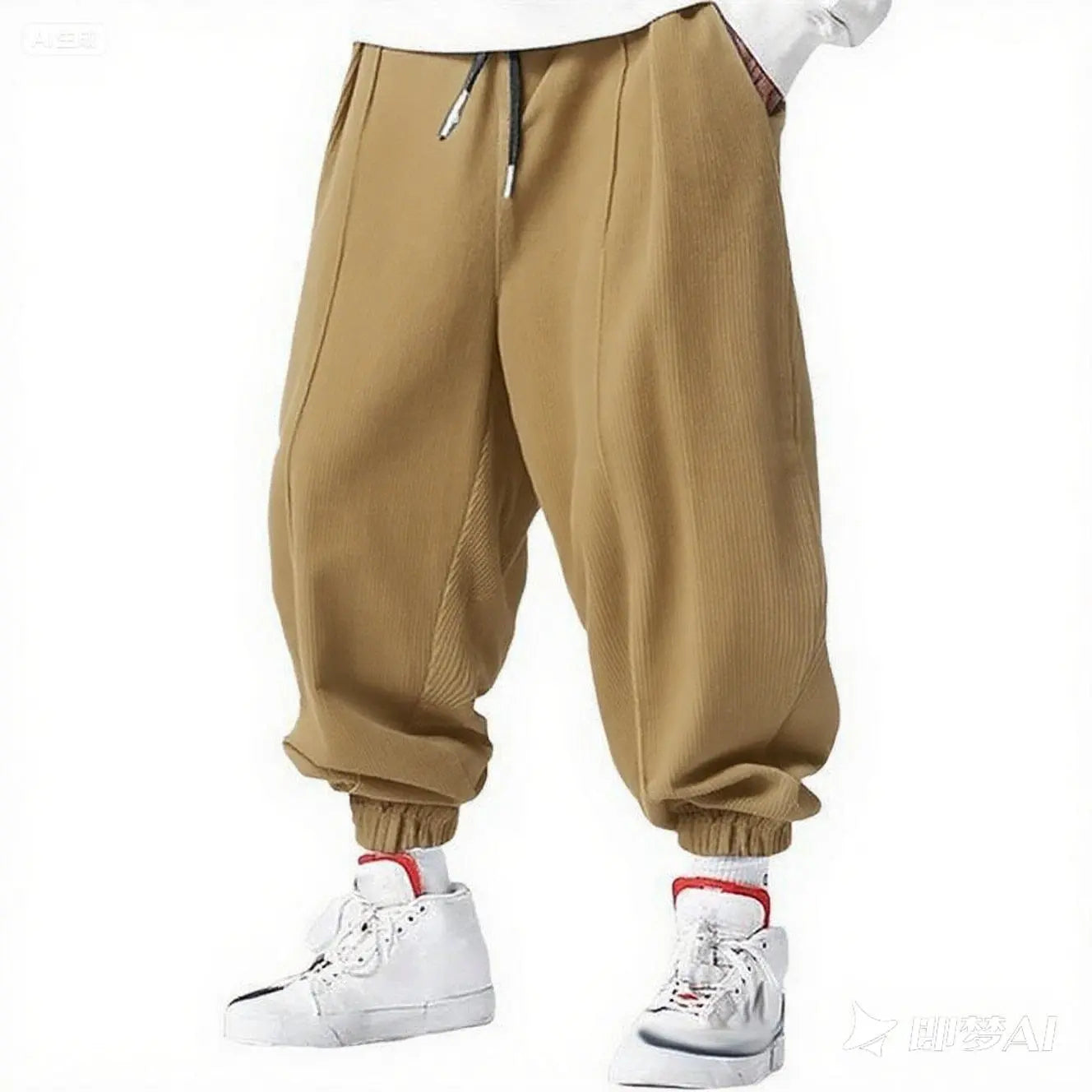 Olive green corduroy harem jogger wide-rib oversized fit with patch pockets streetwear style