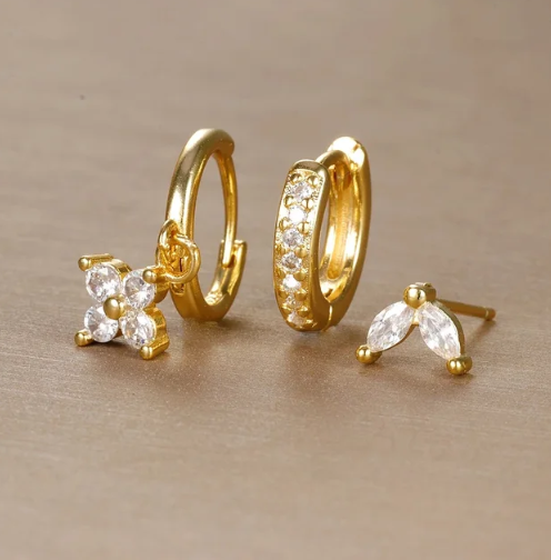 Hazel mixed stud hoop earring set green stones gold tone everyday sparkle women teens