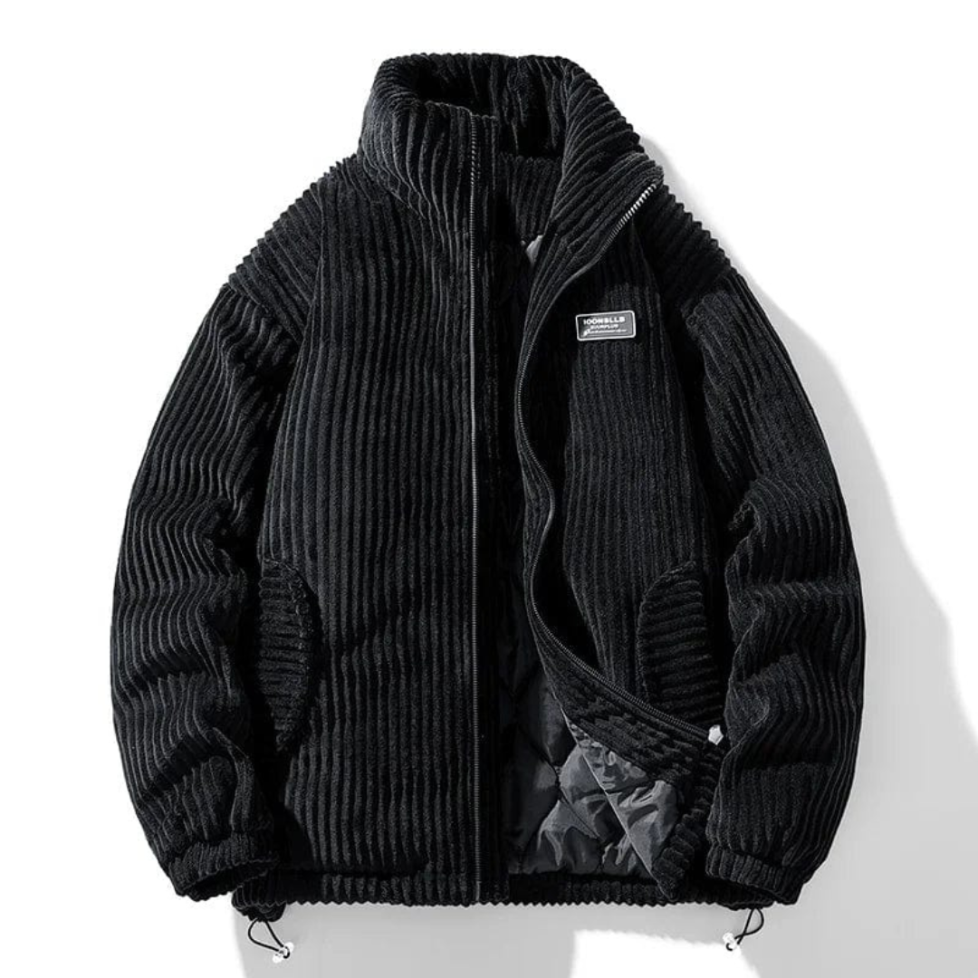 Men's brown corduroy jacket stand collar casual fit warm outerwear for autumn winter
