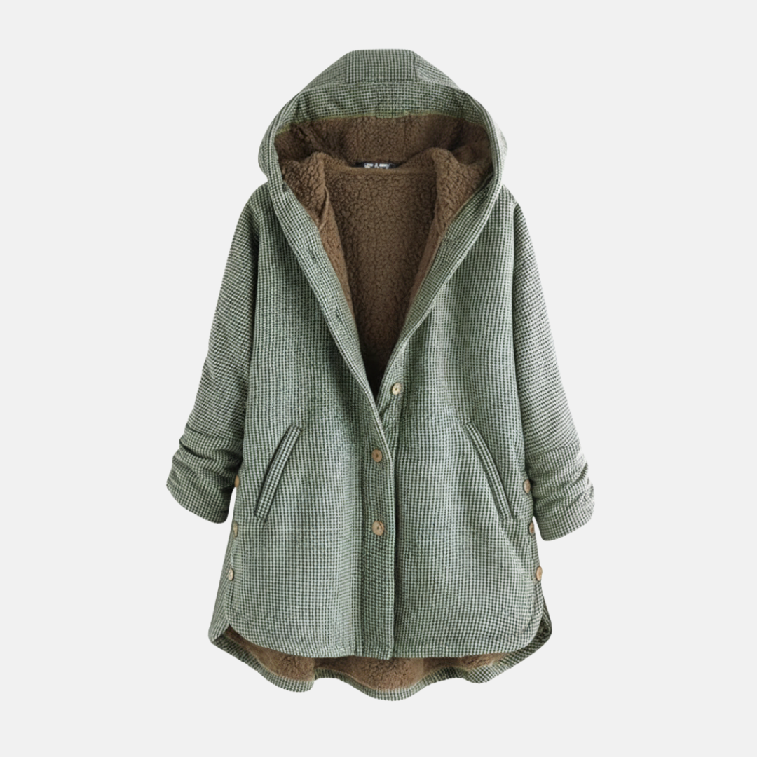 Women's oversized hooded fleece jacket tunic length in casual relaxed silhouette with soft fleece lining
