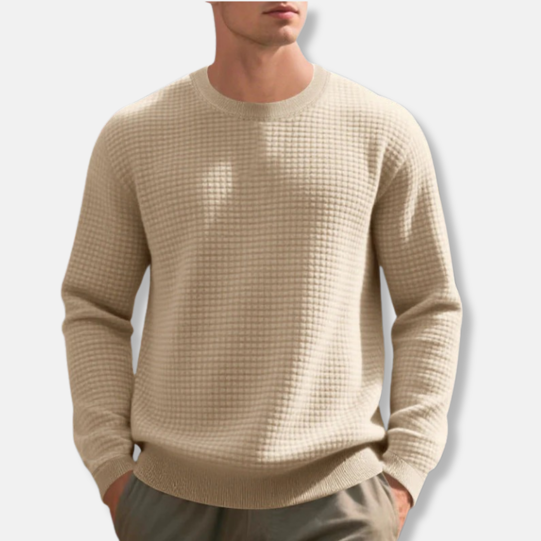 Men's gray cotton blend crew neck sweatshirt loose fit waffle knit texture everyday casual comfort