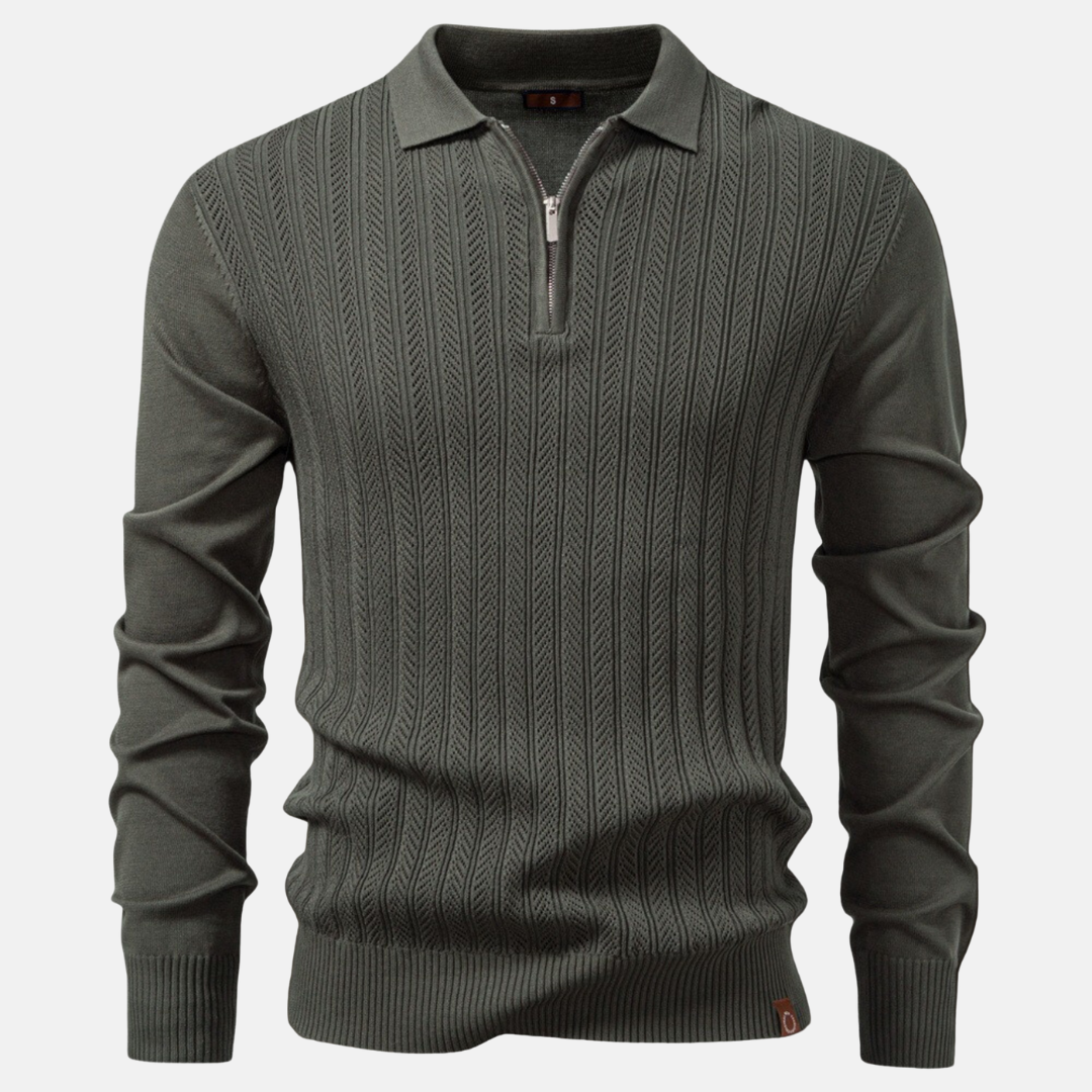 Men's slim fit half zip polo collar knit blend sweatshirt for smart casual style