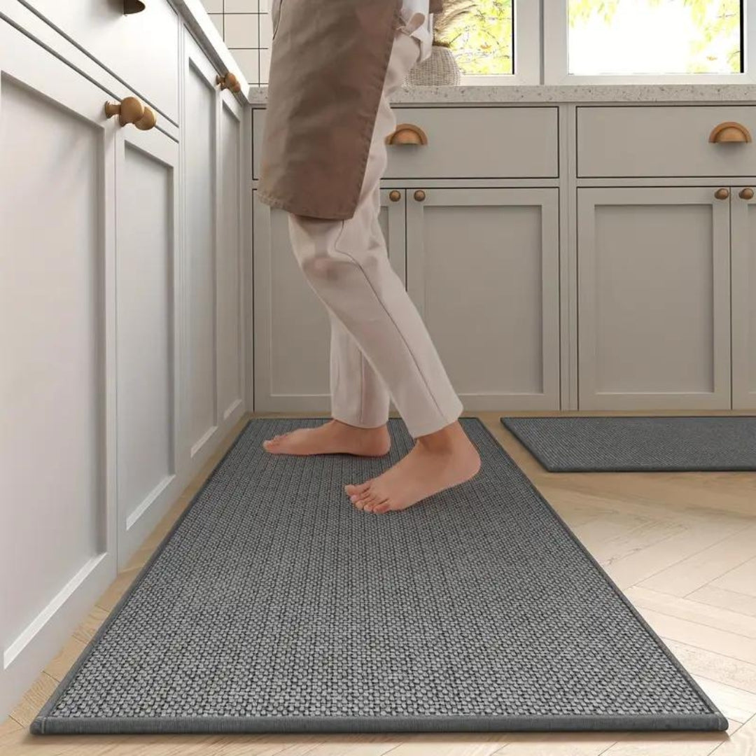 Woven kitchen mat set non-slip backing cushioned anti-fatigue runner modern home chef comfort